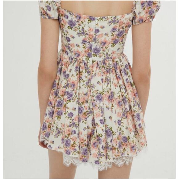 Floral Lace Patchwork Mini Dress| Cider |Size Large - Picture 2 of 6